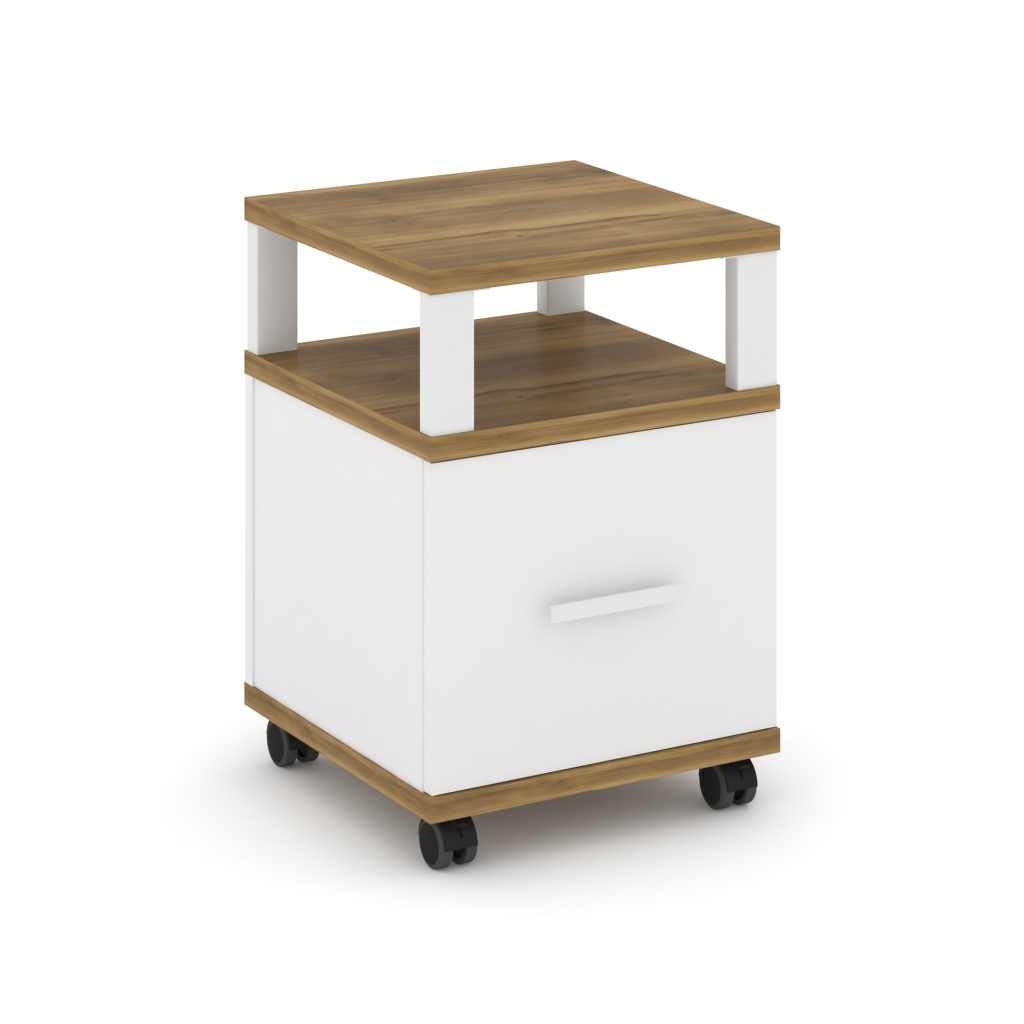 Тумба мобильная 1 распашной фасад, с надставкой Концепт 420*420*615 Концепт Сандал Янтарный/Белый металл