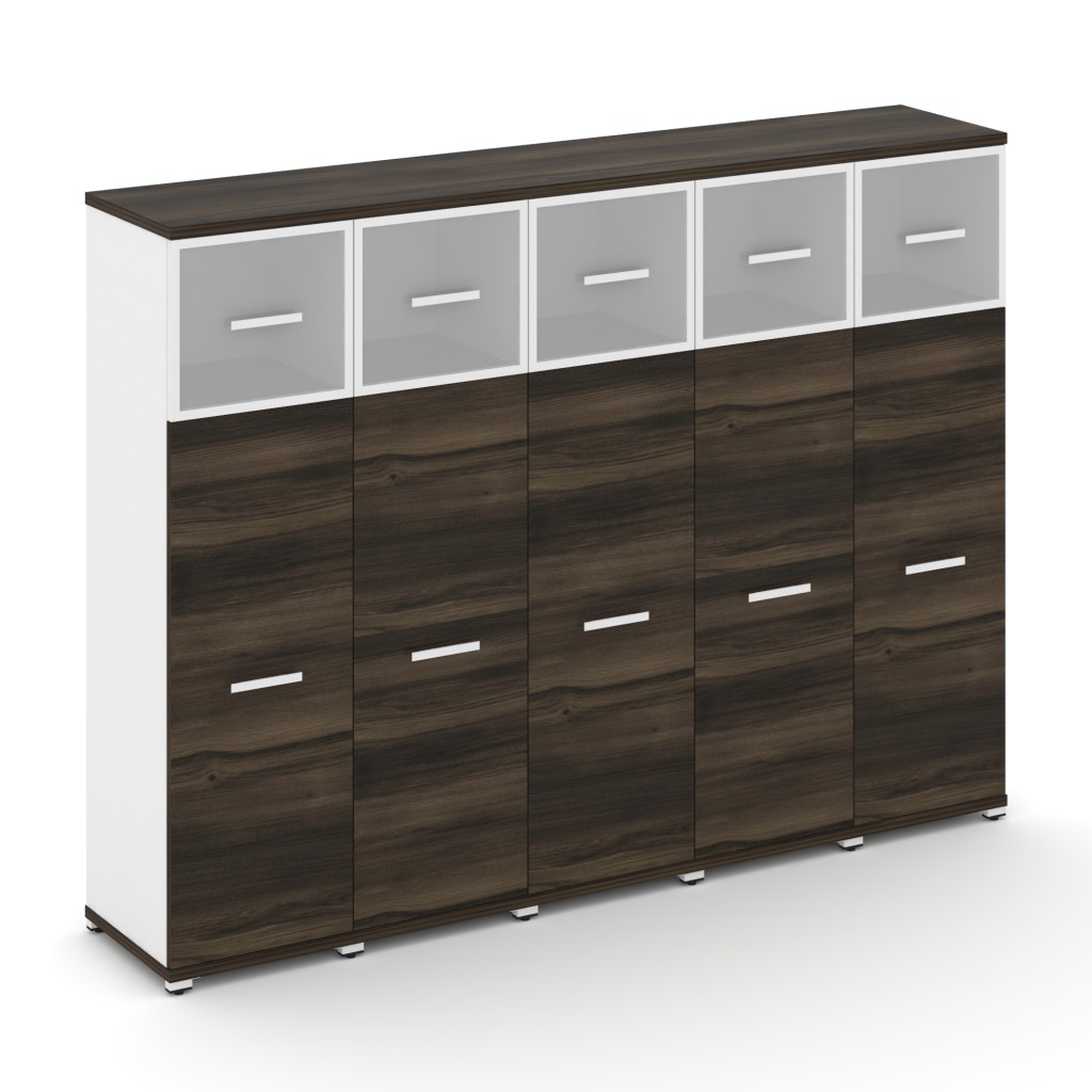 Шкаф пять узких секций, 4 ниши Концепт 2084*420*1554 Концепт Дуб Мали/Металл Белый