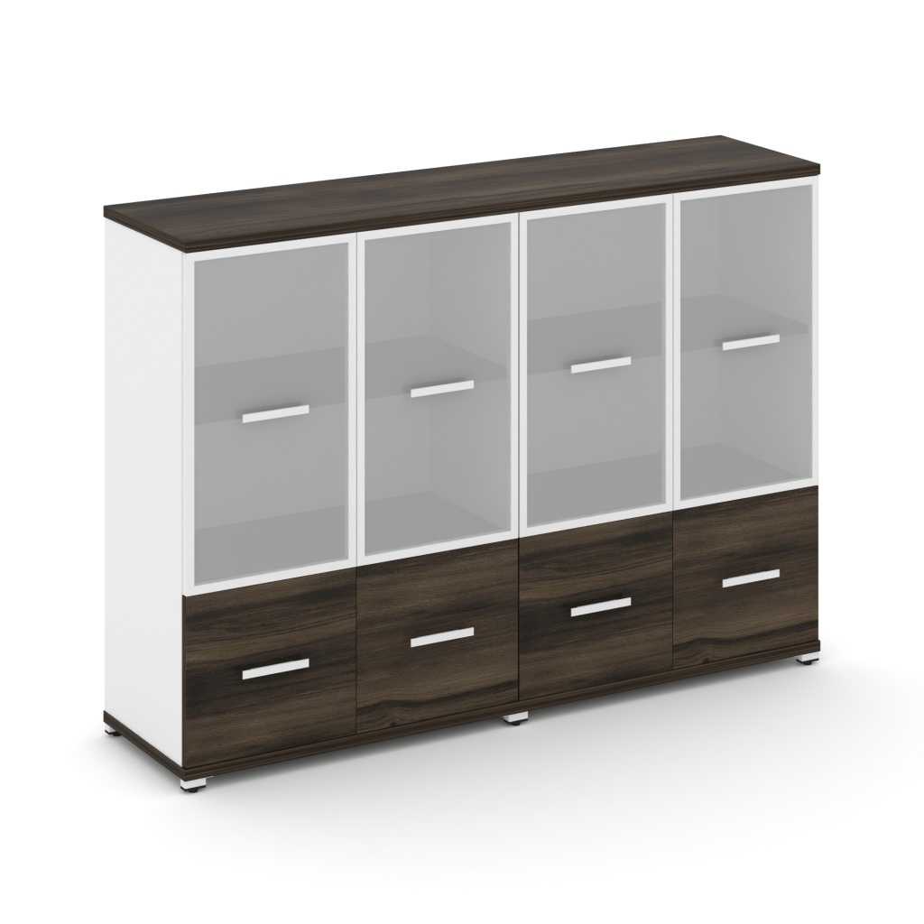 Шкаф две широкие секции, 3 ниши Концепт 1668*420*1186 Концепт Дуб Мали/Металл Белый